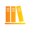 Orange icon of three books on a shelf