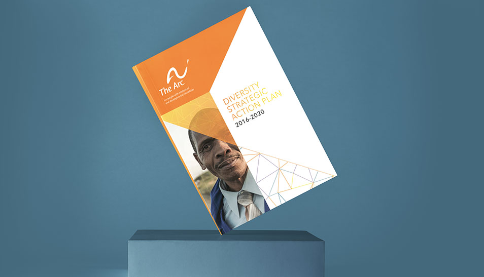 The Arc's 2016-2020 Diversity Strategic Action Plan on blue box against blue background