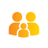Orange icon depicting three people - two adults and one child